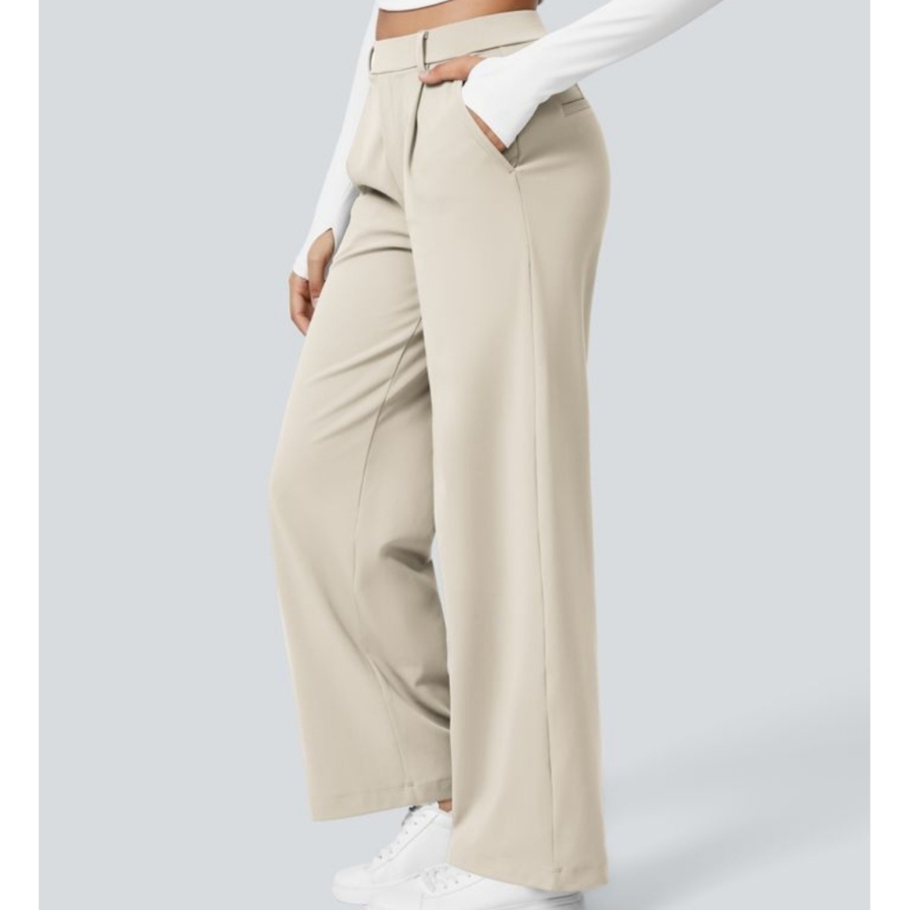 HALARA Wide-Leg High-Rise Pants in Beige